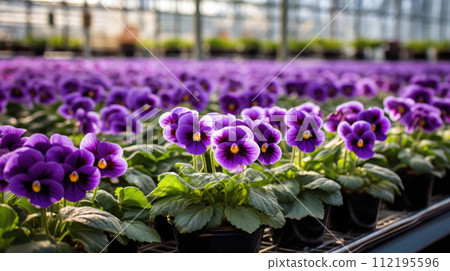 Flowers Violets in a greenhouse, modern business and private entrepreneurship, a gift for a holiday. 112195596
