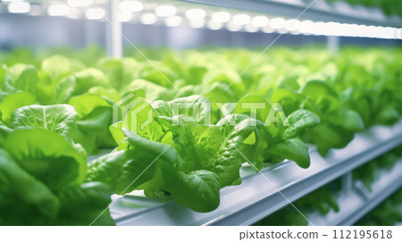 Greens grow in hydroponics, modern technology. illumination 112195618