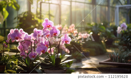Flowers orchid in a greenhouse, modern business and private entrepreneurship, a gift for a holiday. bush Flowers orchid in a greenhouse, modern business and private entrepreneurship, a gift for a holiday. bush 112195628