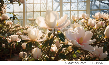 Flowers magnolia in a greenhouse, modern business and private entrepreneurship, a gift for a holiday. Flowers magnolia in a greenhouse, modern business and private entrepreneurship, a gift for a holiday. 112195636