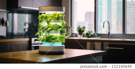 Greens grow in hydroponics, modern technology. Greens grow in hydroponics, modern technology. 112195649