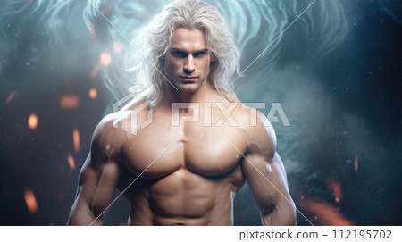 Illustration of fantasy character, ideal for novel book cover. White-haired man sexy Illustration of fantasy character, ideal for novel book cover. White-haired man sexy 112195702