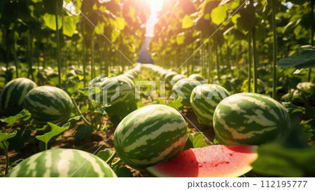Fruit watermelon garden, business farming and entrepreneurship, harvest. field Fruit watermelon garden, business farming and entrepreneurship, harvest. field 112195777