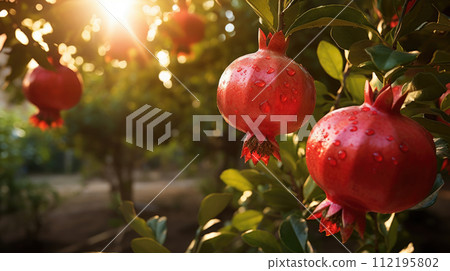 Fruit pomegranate garden, business farming and entrepreneurship, harvest. Fruit pomegranate garden, business farming and entrepreneurship, harvest. 112195802