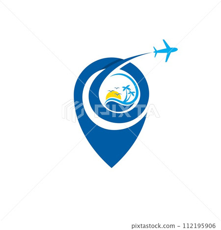 Pin flight business travel vector design emblem with blue color 112195906