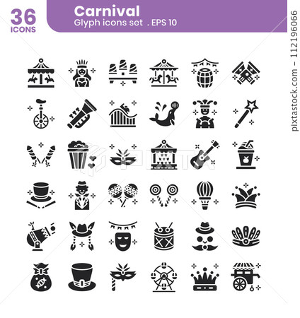 Carnival glyph icons set Carnival glyph icons set 112196066