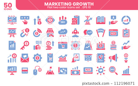 Marketing growth flat two-color icons set Marketing growth flat two-color icons set 112196071