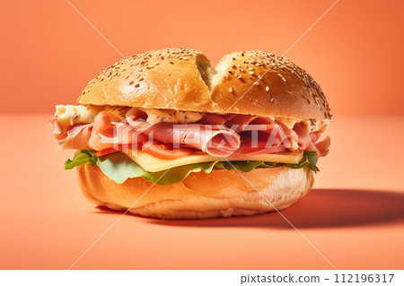 Freshly made ham sandwich with lettuce and cheese Freshly made ham sandwich with lettuce and cheese 112196317