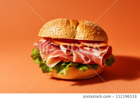 Freshly made ham sandwich with lettuce and cheese Freshly made ham sandwich with lettuce and cheese 112196318
