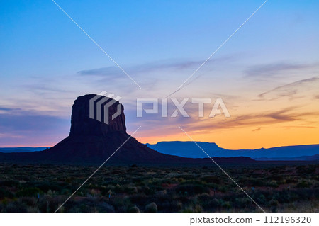 Twilight Monolith in Desert Landscape, Arizona - Blue Hour Serenity Twilight Monolith in Desert Landscape, Arizona - Blue Hour Serenity 112196320