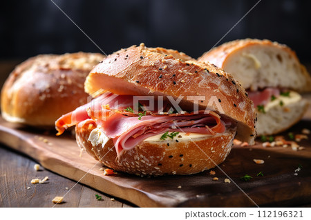 Freshly made ham sandwich with lettuce and cheese Freshly made ham sandwich with lettuce and cheese 112196321