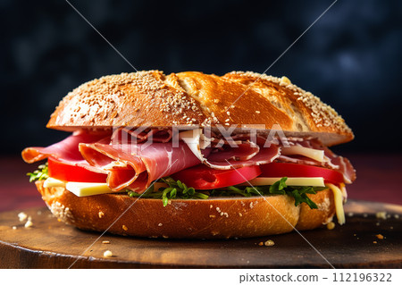 Freshly made ham sandwich with lettuce and cheese Freshly made ham sandwich with lettuce and cheese 112196322