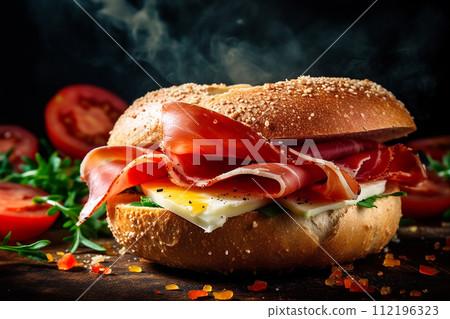 Freshly made ham sandwich with lettuce and cheese Freshly made ham sandwich with lettuce and cheese 112196323