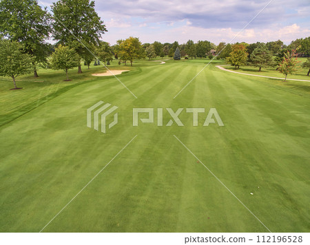 Aerial View of Serene Golf Course with Sand Traps and Trees, Fort Wayne Aerial View of Serene Golf Course with Sand Traps and Trees, Fort Wayne 112196528