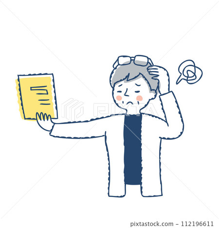 A senior woman with presbyopia looking at documents from a distance A senior woman with presbyopia looking at documents from a distance 112196611