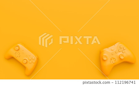 Video game joysticks or gamepads in plain monochrome yellow color background 112196741