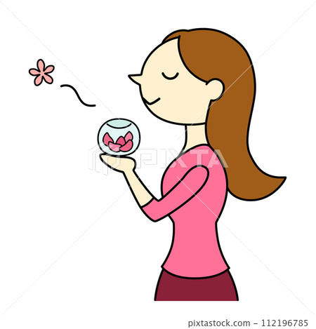 一個長髮的女人享受著花香的香味，主線 112196785