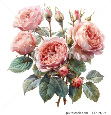 watercolor painting of a bouquet of vintage roses. Isolated transparent background. png watercolor painting of a bouquet of vintage roses. Isolated transparent background. png 112197040