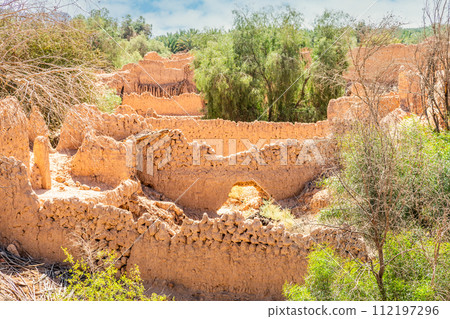 Al Ula ruined ancient town streets with ruined houses landscape, Saudi Arabia 112197296
