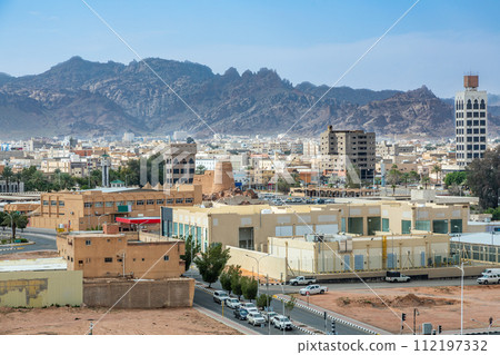 Hail city downtown with mountains in the background, Hail, Saudi Arabia 112197332