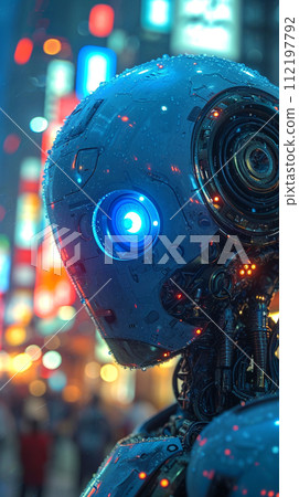 Humanoid robot with DNA modification, future cosmonaut, space discoverer. AI Generative 112197792