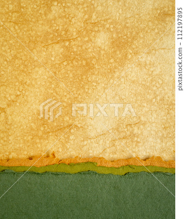 abstract paper landscape in yellow and green, collection of handmade art papers, vertical poster abstract paper landscape in yellow and green, collection of handmade art papers, vertical poster 112197895