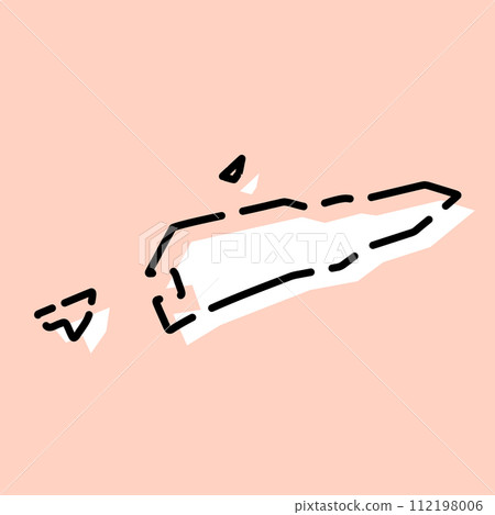 East Timor country simplified map. White silhouette with black broken contour on pink background. Simple vector icon 112198006