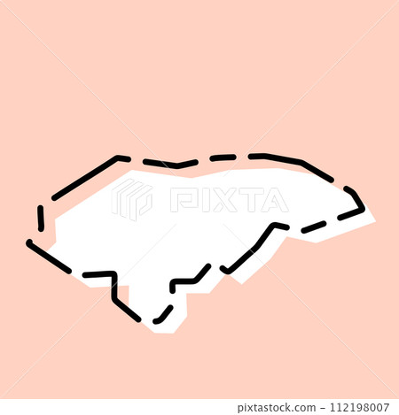 Honduras country simplified map. White silhouette with black broken contour on pink background. Simple vector icon 112198007