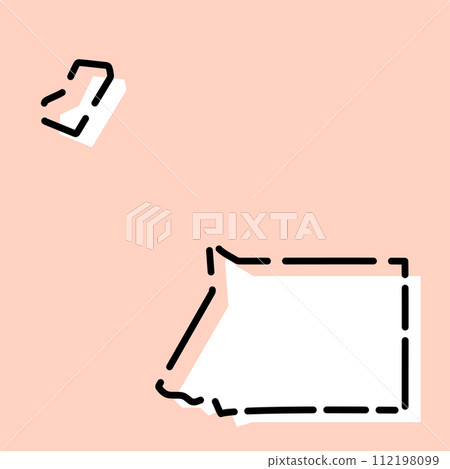 Equatorial Guinea country simplified map. White silhouette with black broken contour on pink background. Simple vector icon Equatorial Guinea country simplified map. White silhouette with black broken contour on pink background. Simple vector icon 112198099