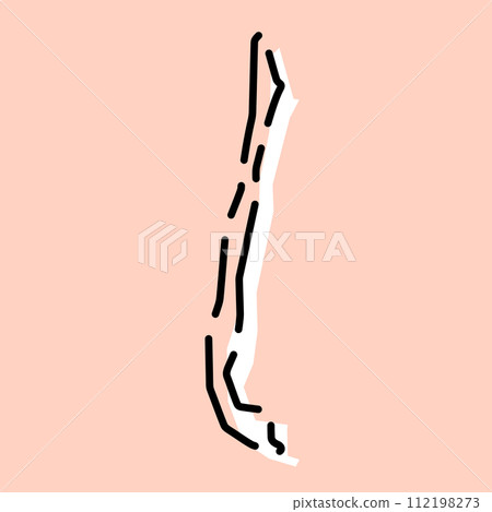 Chile country simplified map. White silhouette with black broken contour on pink background. Simple vector icon Chile country simplified map. White silhouette with black broken contour on pink background. Simple vector icon 112198273