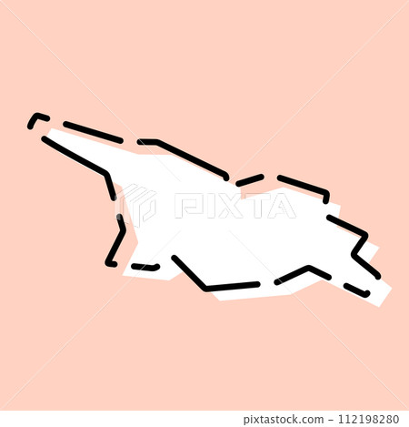 Georgia country simplified map. White silhouette with black broken contour on pink background. Simple vector icon 112198280