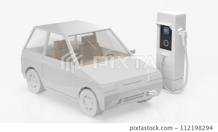 The white car and electric station for EV car concept 3d rendering. 112198294