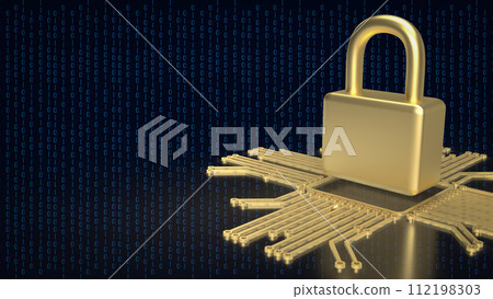 The gold logic and lock for it security or technology concept 3d rendering. The gold logic and lock for it security or technology concept 3d rendering. 112198303