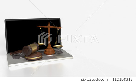 The wood hammer and libra for digital law concept 3d rendering. 112198315