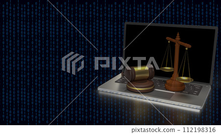 The wood hammer and libra for digital law concept 3d rendering. The wood hammer and libra for digital law concept 3d rendering. 112198316