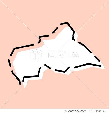 Central African Republic country simplified map. White silhouette with black broken contour on pink background. Simple vector icon Central African Republic country simplified map. White silhouette with black broken contour on pink background. Simple vector icon 112198328