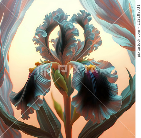 beautiful art black-grey iris flower against soft pale background. Digital artwork. close up. paint style. Ai genarated beautiful art black-grey iris flower against soft pale background. Digital artwork. close up. paint style. Ai genarated 112198331