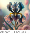 beautiful art blue colorful iris flower against soft pale background. Digital artwork. close up. paint style. Ai genarated 112198336