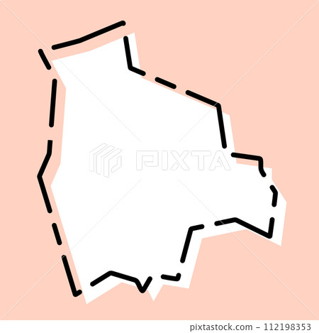 Bolivia country simplified map. White silhouette with black broken contour on pink background. Simple vector icon 112198353