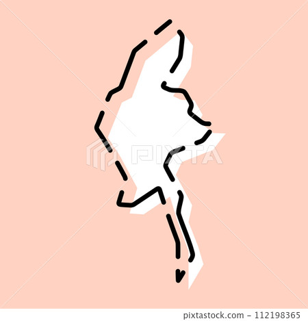 Myanmar country simplified map. White silhouette with black broken contour on pink background. Simple vector icon 112198365