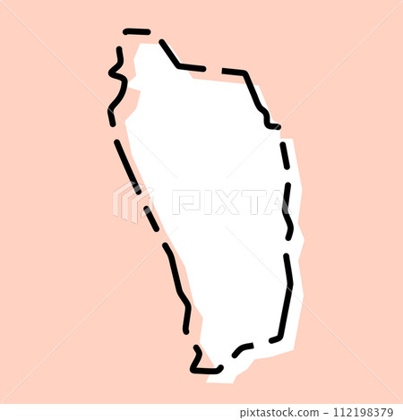 Dominica country simplified map. White silhouette with black broken contour on pink background. Simple vector icon 112198379