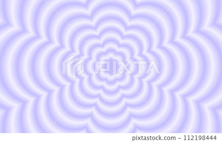 Poster with concentric purple flowers in blurry style. Trendy y2k pattern with gradient aura effect. Trippy psychedelic wallpaper design. Aesthetic background with hypnotic effect 112198444