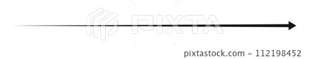 Long horizontal straight arrow with motion or speed effect. Black pointer, direction, orientation, forward, position or location sign isolated on white background. Vector graphic illustration 112198452