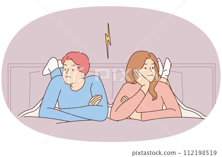 Stubborn couple in bed avoid talking 112198519
