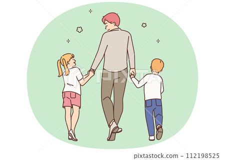 Loving father walking with small children 112198525