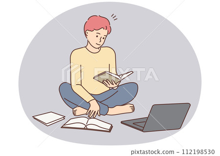 Man study with books and laptop Man study with books and laptop 112198530
