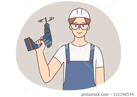 Repairman with drill in hands Repairman with drill in hands 112198534