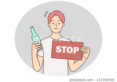 Man with bottle protest against alcohol 112198556
