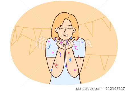 Happy woman with party accessories celebrate birthday Happy woman with party accessories celebrate birthday 112198617