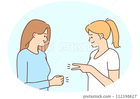 Smiling girls playing hand game 112198627